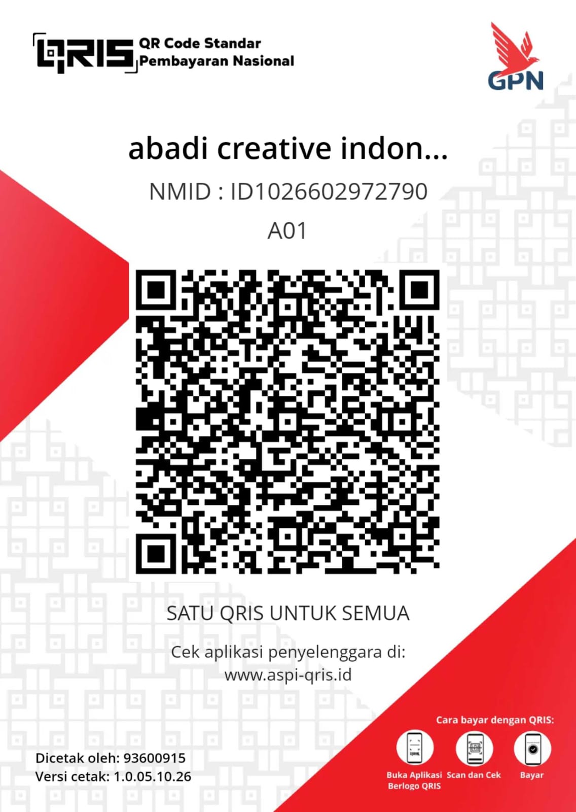 Kode QRIS pembayaran IPL — abadi creative indonesia, NMID ID1026602972790